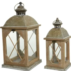 RETIF Laternen Aus Tannenholz 20X20X43Cm + 14X14X32Cm Cheap