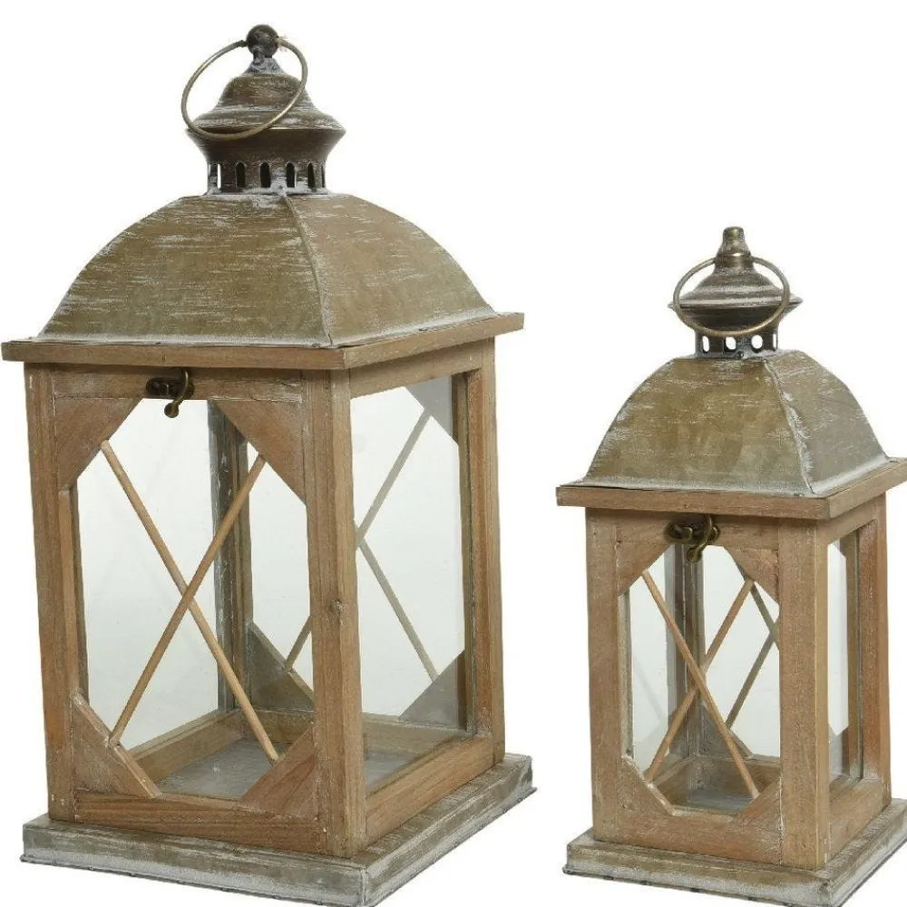 RETIF Laternen Aus Tannenholz 20X20X43Cm + 14X14X32Cm Cheap