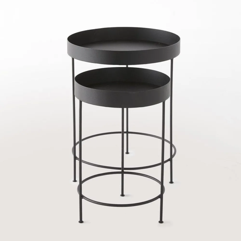 RETIF Runde Tische Mattschwarzes Metall O30Xh45 Cm + O40Xh50Cm Sale