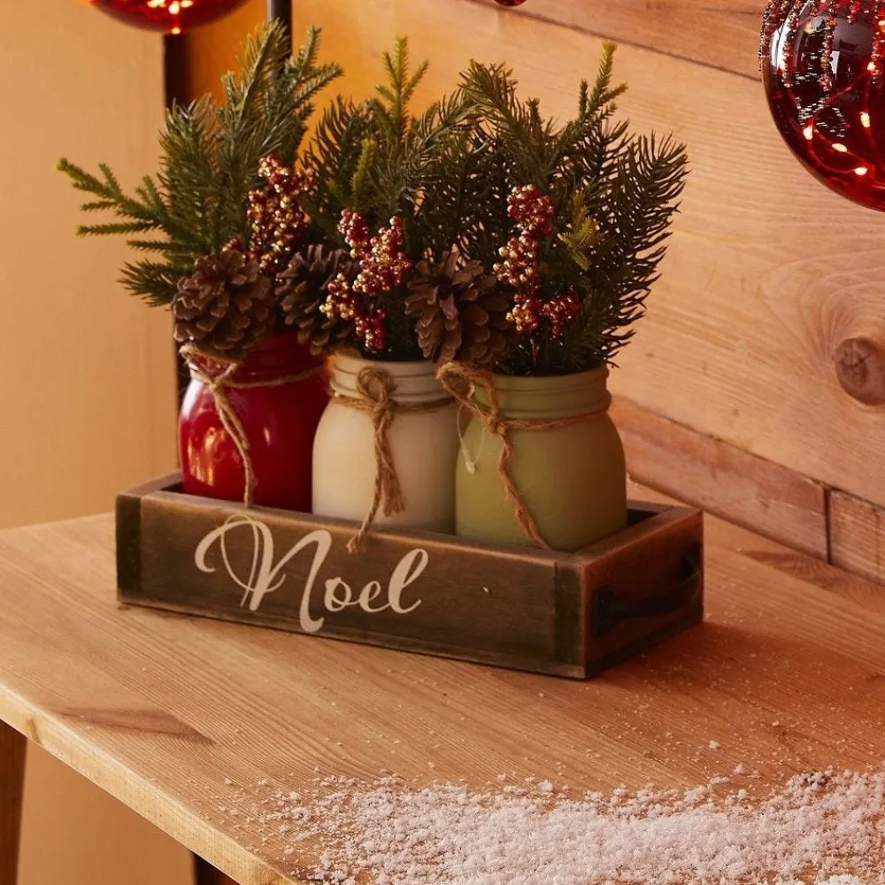 RETIF Verschiedene Vasen Mit Tannenzweigen Auf Holzstander 28 X 11 X 6,5 Cm Flash Sale